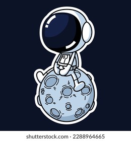 Cute Astronaut Cartoon Character Sitting On The Moon. Premium Vector Graphic Asset.
