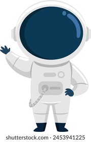 Lindo Personaje De Dibujos Animados Astronauta Saludando. Diseño Plano De Ilustración vectorial Aislado Sobre Fondo Transparente