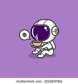 cute astronaut cartoon enjoying coffee. vector illustration for mascot logo or accessories