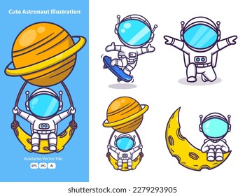 Cute astronaut cartoon icon illustration. funny gifts for stickers
