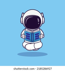 Cute astronaut cartoon illustration. astronaut reading a book cartoon icon. Galaxy or space fantasy design for kids.