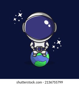 cute astronaut cartoon illustration vector