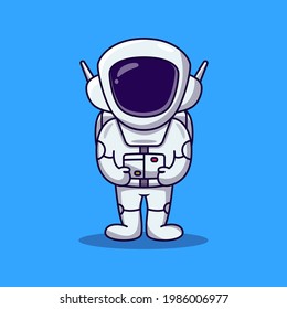 Cute Astronaut cartoon Set illustration. Space Icon Concept Isolated Premium Vector. Flat Cartoon Style