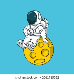 cute astronaut cartoon sitting on the moon