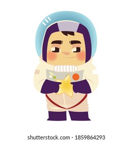 cute astronaut cartoon space in suit with star vector illustration