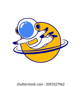 Cute Astronaut Cartoon Vector Icon Illustration. Science Technology Icon Concept Isolated Premium Vector. Flat Cartoon Style