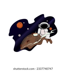 Cute Astronaut  Cartoon Vector Icon Illustration. Science Technology Isolated Concept Icon Premium Vector.