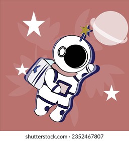 Cute Astronaut Cartoon Vector Icon Illustration. Science Technology Flat Cartoon Concept