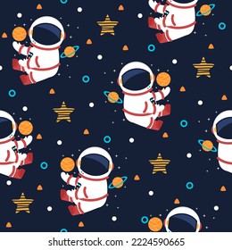 Fondo de patrón de vectores de dibujos animados de astronauta.