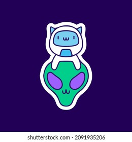 Cute astronaut cat and alien. illustration for t shirt, poster, logo, sticker, or apparel merchandise.