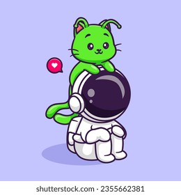 Cute Astronaut With Cat Alien Pet Cartoon Vector Icon Illustration. Science Animal Icon Concept Isolated Premium Vector. Flat Cartoon Style