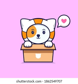 Cute Astronaut Cat  in Cardboard Box Cartoon Vector Icon Illustration. Flat Cartoon Style