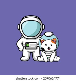 Cute Astronaut With Cat Cartoon Vector Icon Illustration. Animal Science Icon Concept Isolated Premium Vector. Flat Cartoon Style