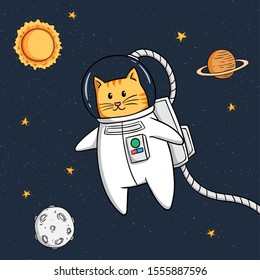 Cute astronaut cat floating in space