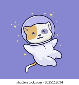 Cute astronaut cat floating in space