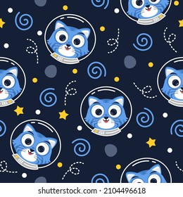Cute astronaut cat illustration pattern design