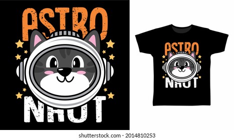 Cute astronaut cat illustration t-shirt design vector concept.