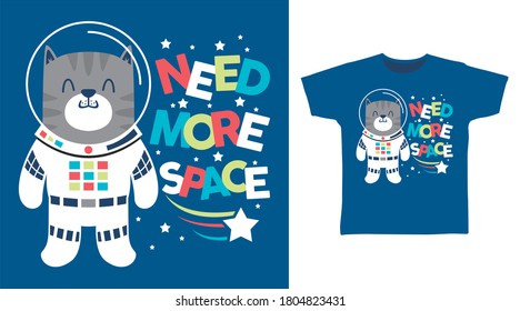 Cute astronaut cat for print on tee