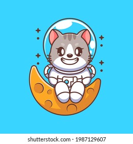 Cute Astronautenkatze sitzt auf dem Mond