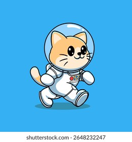 cute astronaut cat walking cartoon