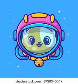 Cute Astronaut Cat Wearing Helmet Cartoon Vector Icon Illustration. Animal Space Icon Concept Isolated Premium Vector. Flat Cartoon Style