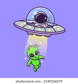 Astronauta Astronauta Aburrido Captando Alien Con Ilustración Del Icono Del Vector De Caricaturas De La Ufo. Concepto de icono de la tecnología de la ciencia Vector Premium aislado. Estilo de dibujo plano