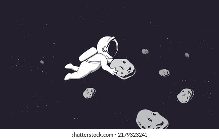 Cute astronaut catching the asteroids