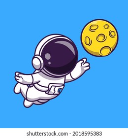 Cute Astronaut Catching Moon Cartoon Vector Icon Illustration  Science Technology Icon Concept Isolated Premium Vector  Flat Cartoon Style