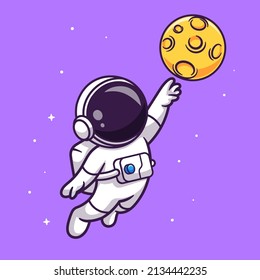 Cute Astronaut Catching Moon Cartoon Vektorsymbol Illustration. Science Technology Icon Konzept isolierter Premium-Vektorgrafik. Flachbildkartonstil