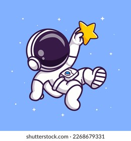 Cute Astronaut Catching Star Cartoon Vektorsymbol Illustration. Science Technology Icon Konzept isolierter Premium-Vektorgrafik. Flachbildkartonstil