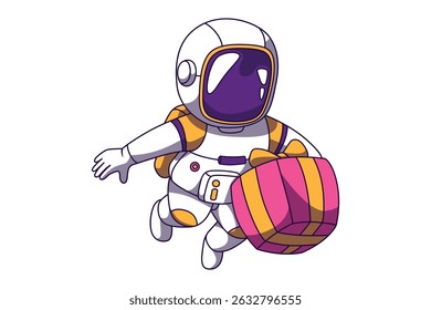 Cute Astronaut Celebrating Birthday Vector Illustration