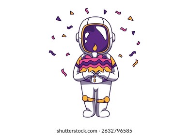 Astronauta bonito comemorando aniversário Vetor Ilustração
