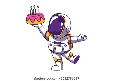 Lindo astronauta celebrando la Ilustración vectorial de cumpleaños