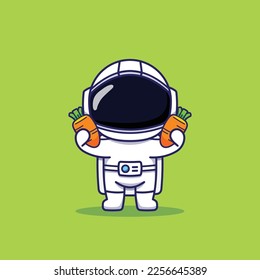 Cute Astronaut Character Carrying Fresh Carrots
