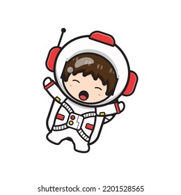 Cute astronaut character cartoon icon illustration. Design isolated flat cartoon style