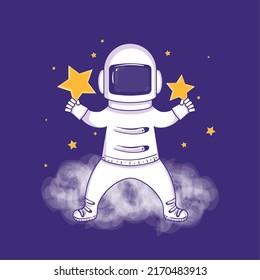 Cute astronaut character cartoon with a pair of stars Vector