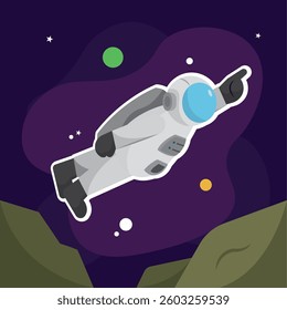 Cute astronaut character floating on outer space