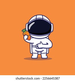 Cute Astronaut Character Giving Thumbs Up to Fresh Carrot