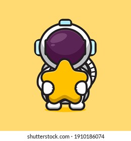 Cute astronaut character hug star cartoon vector icon illustration. Science technology icon concept isolated vector. Flat cartoon style