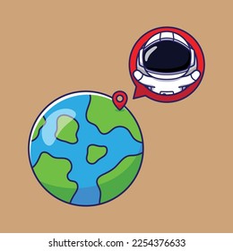 Cute Astronaut Character Marking His Location with Red Pin