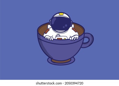 cute astronaut character playing in the cup premium vector