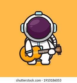 Cute astronaut character playing guitar cartoon vector icon illustration. Science technology icon concept isolated vector. Flat cartoon style