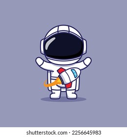 Cute Astronaut Character Playing Mini Rocket