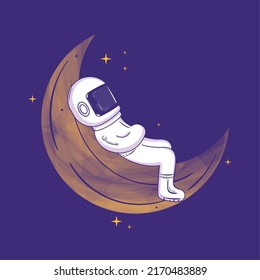 Cute astronaut character resting on a moon Vector
