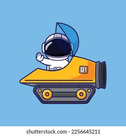 Cute Astronaut Character in a Space Cruiser