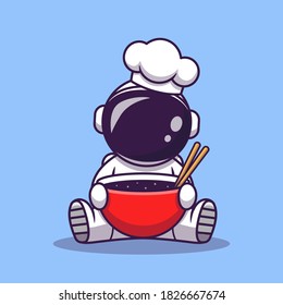 Cute Astronaut Chef Cooking Cartoon Vector Icon Illustration. Science Food Icon Concept Isolated Premium Vector. Flat Cartoon Style