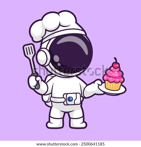 Cute Astronaut Chef With Cupcake Cartoon Vector Icon Illustration. Science Food Icon Concept Isolated Premium Vector. Flat Cartoon Style