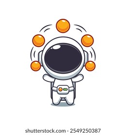 Cute astronaut circus attraction with balls cartoon vector illustration. vector cartoon illustration suitable for poster, brochure, web, mascot, sticker, logo and icon.