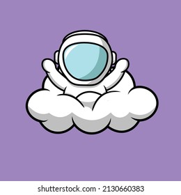 Cute Astronaut In Cloud Cartoon Vector Icon Illustration. Science Nature Icon Concept Isolated Premium Vector. Flat Cartoon Style