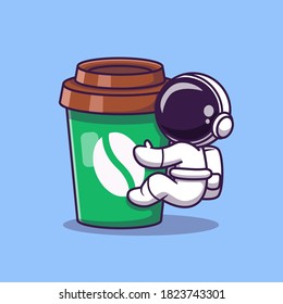 Astronauta Cuidadosa Con Ilustración De Icono Del Vector De La Copa De Café. Vector Premium Aislado Con El Concepto De Comida Espacial Y Icono De Bebida. Estilo de dibujo plano